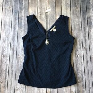 Banana Republic Eyelet Lace Top Women 0 XS Navy Cotton Coastal Preppy‎ V Neck